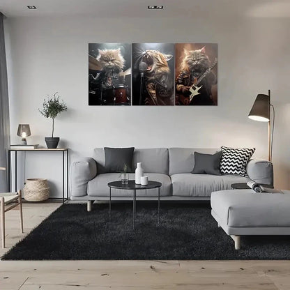3pcs Rock Star Cats Drummer Singer and Guitarist Metal Print Ready to Hang Art