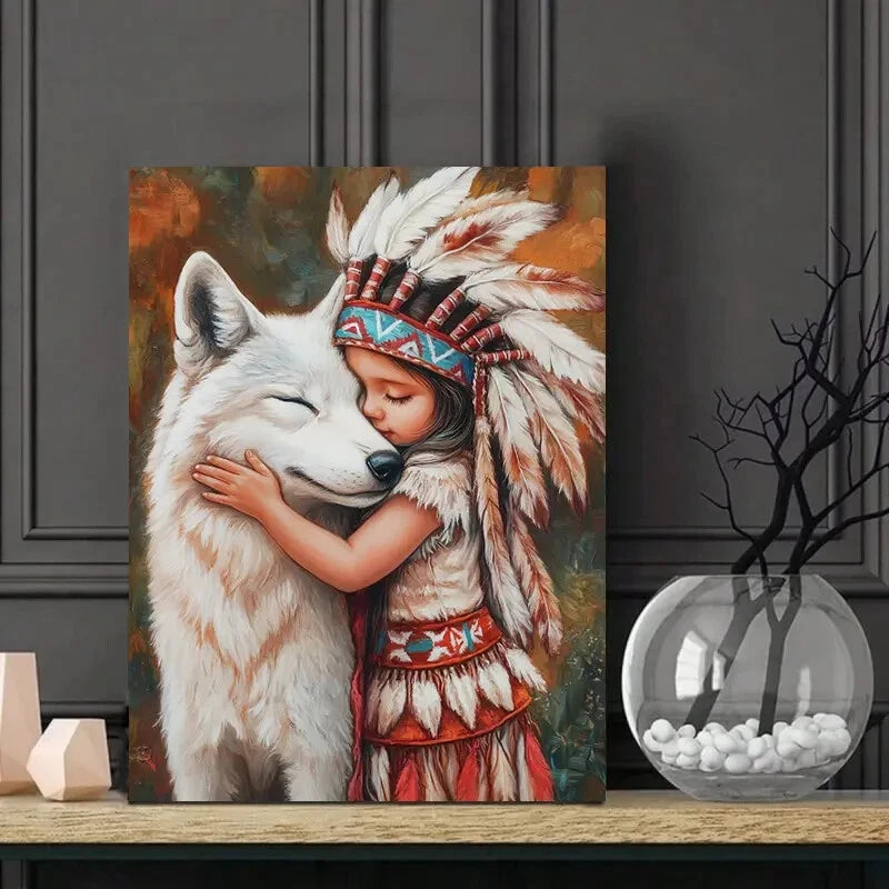 Cute Little Girl Dressed In An Native American 40x60cm Metal Print Ready to Hang