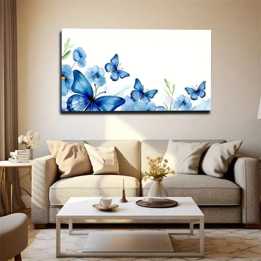 Large Blue Butterfly Wall Art Canvas Office Home Room Framed 120x60cm