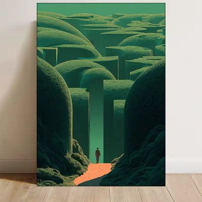Surreal Green Labyrinth Landscape 60x90cm Metal Print Ready to Hang