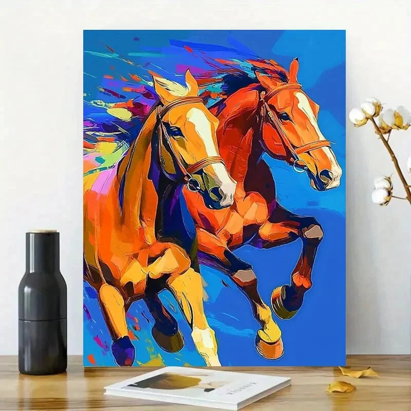 Beautiful Horses Running, a Colorful Painting 40x60cm Metal Print Ready to Hang