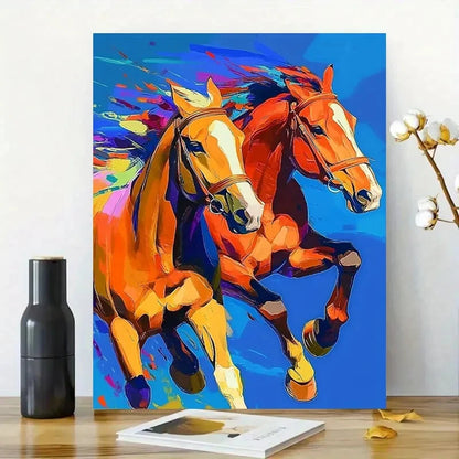 Beautiful Horses Running, a Colorful Painting 40x60cm Metal Print Ready to Hang