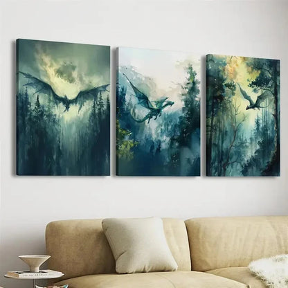 3pcs Dark Academy Mythical Creatures Perfect Wall Art Set Canvas Framed 40x60cm - High Quality Print 100% Australian Made Wall Canvas Ready to Hang