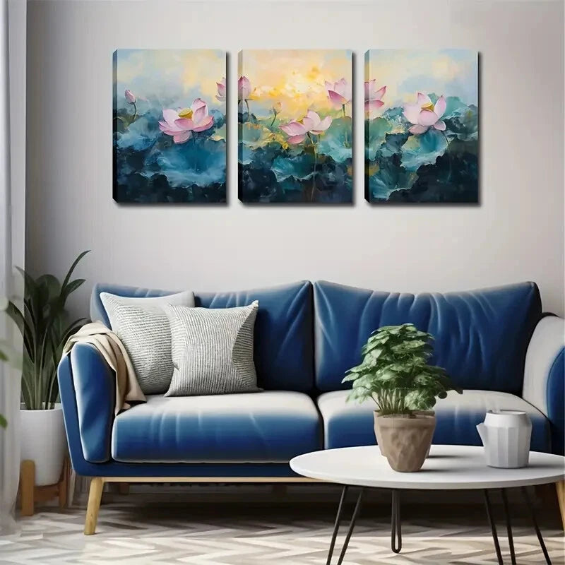 3pcs Pink & Blue Serene Nature Scene Perfect Wall Art Set Canvas Framed 40x60cm - High Quality Print 100% Australian Made Wall Canvas Ready to Hang