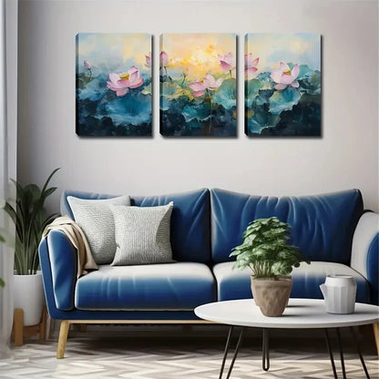 3pcs Pink & Blue Serene Nature Scene Perfect Wall Art Set Canvas Framed 40x60cm - High Quality Print 100% Australian Made Wall Canvas Ready to Hang