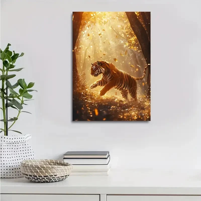 Majestic Tiger in Magical Forest Scene Painting 40x60cm Metal Print Ready to Hang