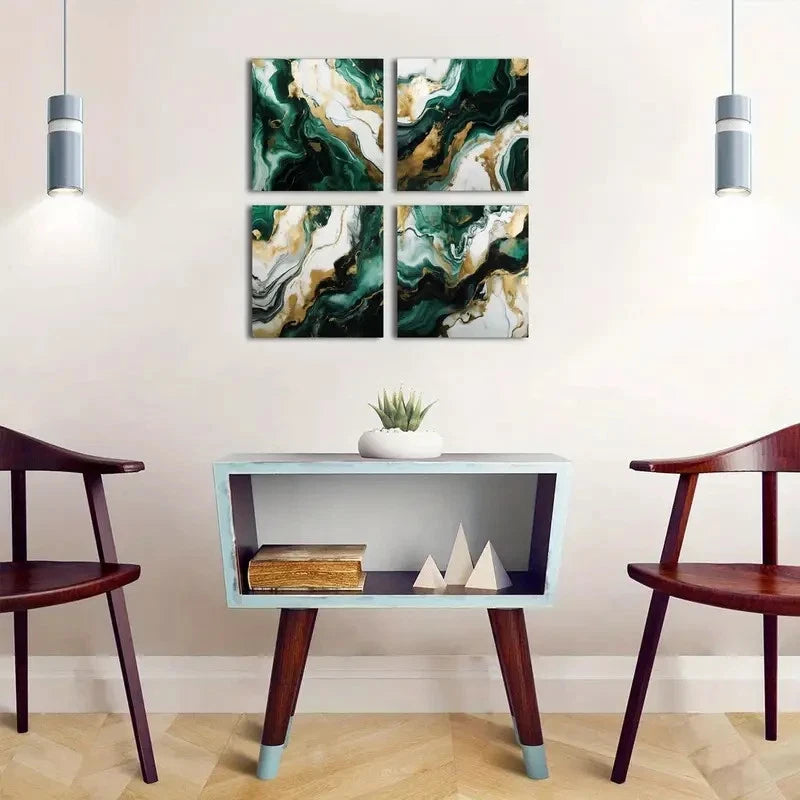 4pcs Emerald Green Wall Art Canvas Framed