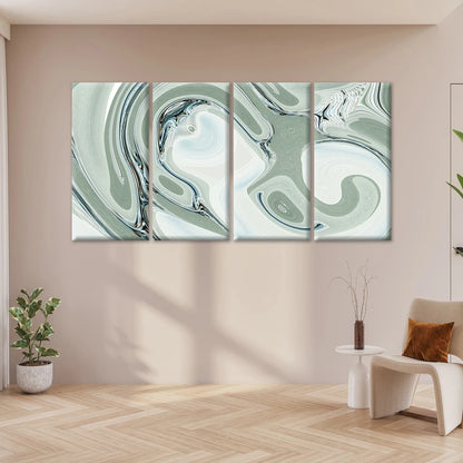 4pcs Modern Abstract Sage Green and White Fluid Wall Art Canvas Framed 45x80cm - High Quality Print 100% Australian Made Wall Canvas Ready to Hang