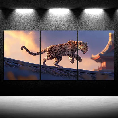 3pcs Leopard on The Roof Forest Animal Metal Print Ready to Hang Art