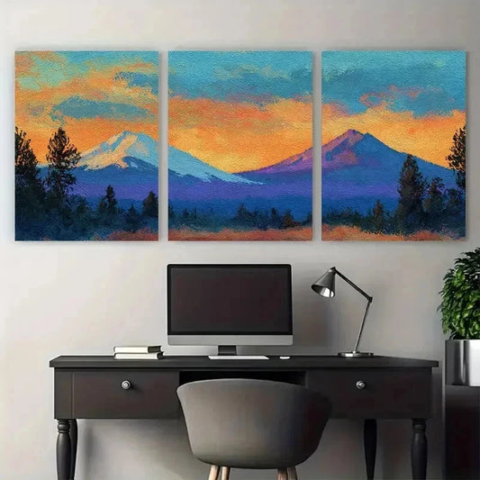 3pcs Mountain Landscape Vintage Nature Perfect  Wall Art Set Canvas Framed 40x60cm - High Quality Print 100% Australian Made Wall Canvas Ready to Hang