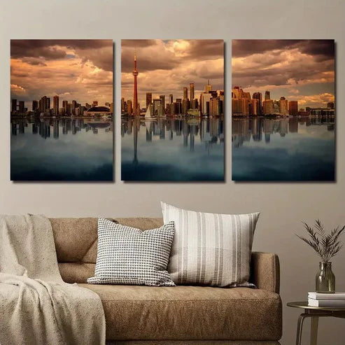 3pcs Canadian City Architecture Landscape Wall Art Set Canvas Unframed - High Quality Print 100% Australian Made Wall Canvas