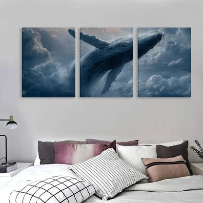 3pcs Modern Whale Art Deco Style  Wall Art Set Canvas Framed 60x90cm - High Quality Print 100% Australian Made Wall Canvas Ready to Hang