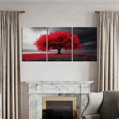 3pcs Serene Red Tree & Dark Sky Vibrant Wall Art Set Canvas Framed 40x60cm - High Quality Print 100% Australian Made Wall Canvas Ready to Hang