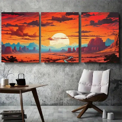 3pcs Sunset Desert Vibrant Colorful Metal Print Ready to Hang Art