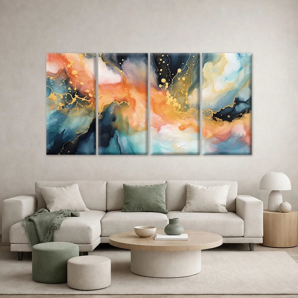4pcs Modern Abstract Fiery Fluid Swirl Wall Art Canvas Framed 45x80cm - High Quality Print 100% Australian Made Wall Canvas Ready to Hang