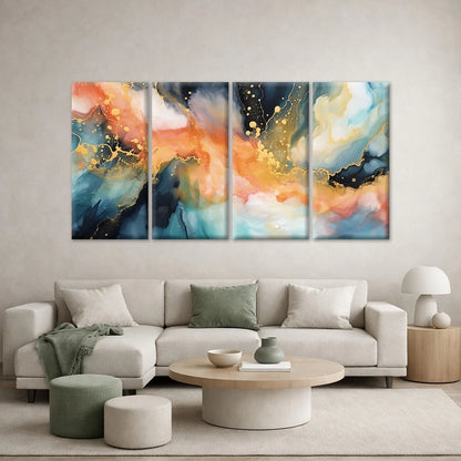 4pcs Modern Abstract Fiery Fluid Swirl Wall Art Canvas Framed 45x80cm - High Quality Print 100% Australian Made Wall Canvas Ready to Hang