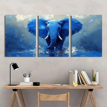 3pcs Blue Elephant Animal Modern Metal Print Ready to Hang Art