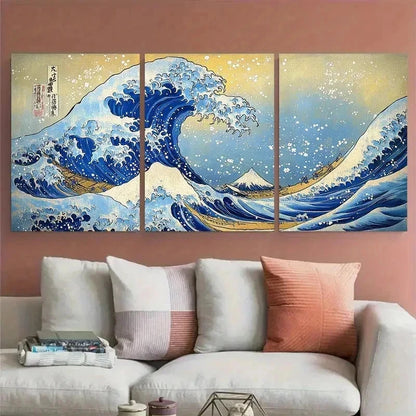 3pcs Katsushika Hokusai Japanese Waves Perfect Wall Art Canvas Framed 60x90cm