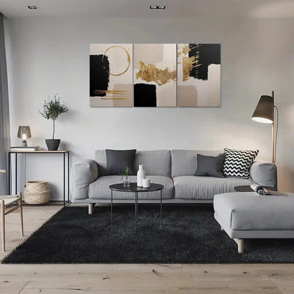 3pcs Golden Black Beige Abstract Metal Print Ready to Hang Art