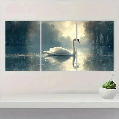 3pcs Vintage Swan Serene Nature DF Wall Art Set Canvas Unframed - High Quality Print 100% Australian Made Wall Canvas