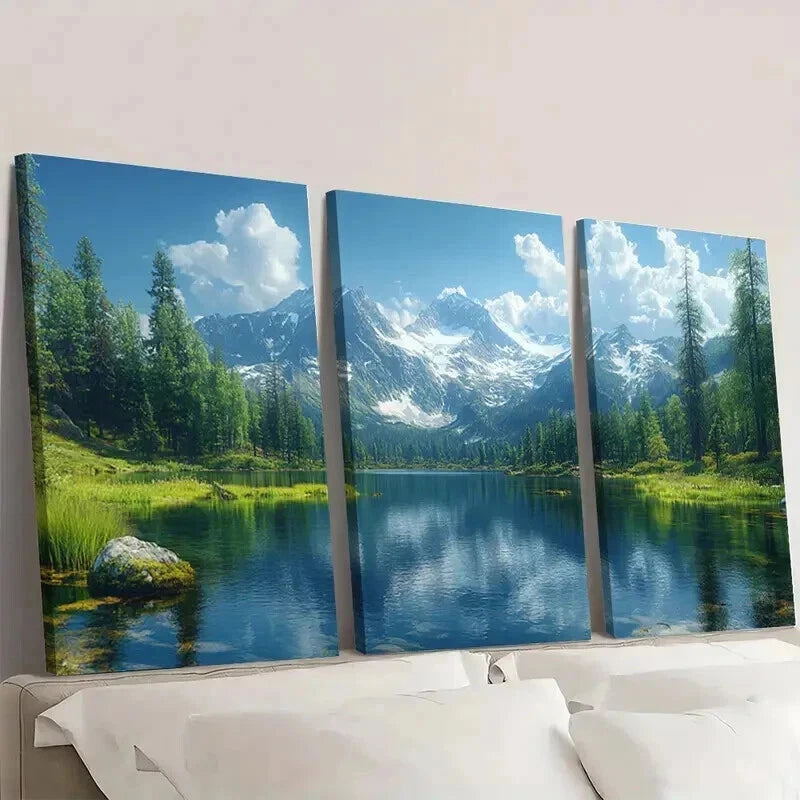 3pcs Lake Oregon Panoramic Scenery Wall Art Set Canvas Framed 40x60cm - High Quality Print 100% Australian Made Wall Canvas Ready to Hang