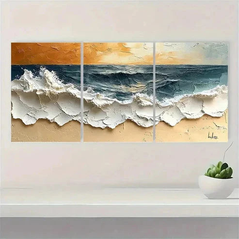 3pcs Abstract Original Beach Painting LO Wall Art Set Canvas Unframed - High Quality Print 100% Australian Made Wall Canvas - Bella Home Decor