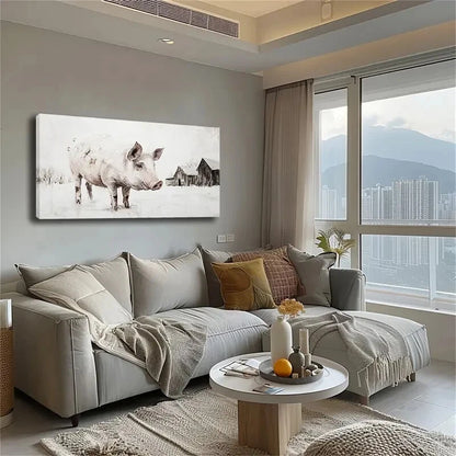Farmhouse Pig Minimalist Wall Art Canvas Office Home Room Framed 120x60cm