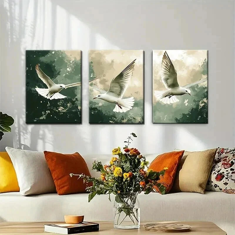 3pcs Soaring Seagull Peaceful Flight Perfect Wall Art Set Canvas Framed 40x60cm - High Quality Print 100% Australian Made Wall Canvas Ready to Hang