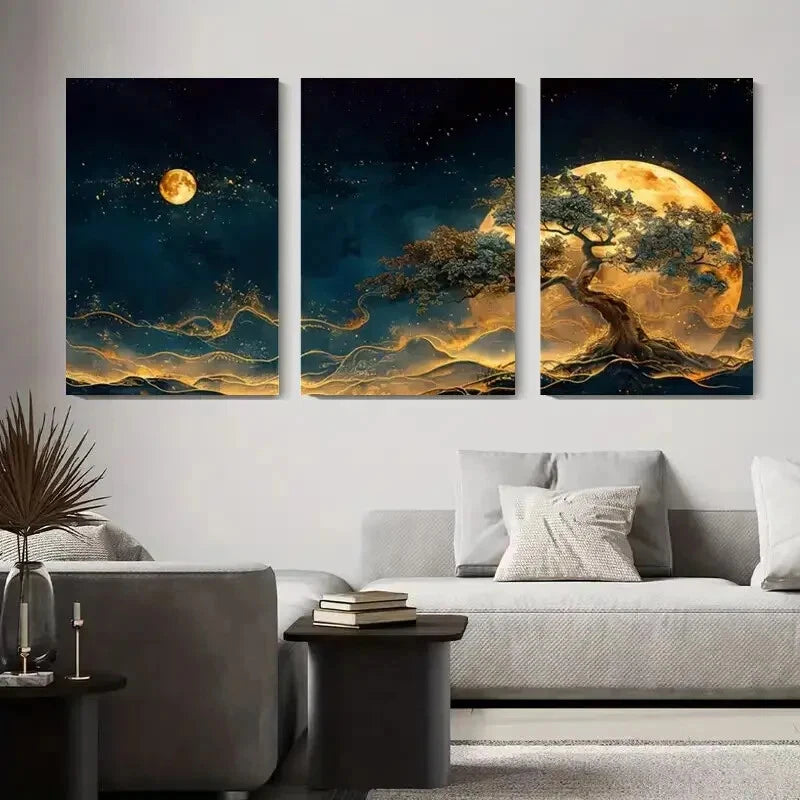 3pcs Dreamy Night Landscape, Starry Sky Metal Print Ready to Hang Art