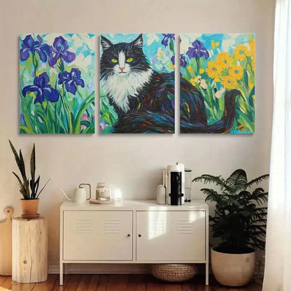 3pcs Van Gogh Inspired Black and White Cat Metal Print Ready to Hang Art