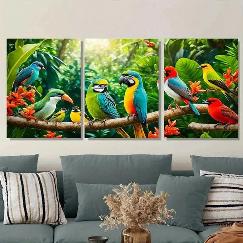 3pcs Colorful Parrot and Exotic Birds Painting Wall Art Set Canvas Unframed - High Quality Print 100% Australian Made Wall Canvas