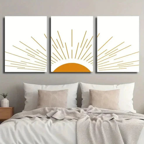 3pcs Abstract Geometric Shape Sun Wall Art Set Canvas Unframed - High Quality Print 100% Australian Made Wall Canvas