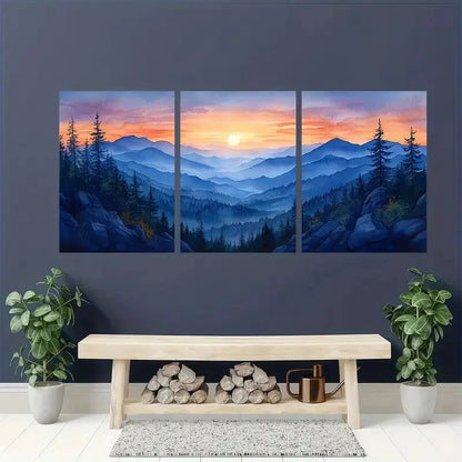 3pcs Blue Ridge Mountains Watercolor Art Print Metal Print Ready to Hang Art