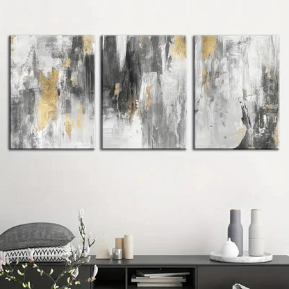 3pcs Golden And Grey Abstract Murals Perfect Wall Art Set Canvas Framed 40x60cm - High Quality Print 100% Australian Made Wall Canvas Ready to Hang