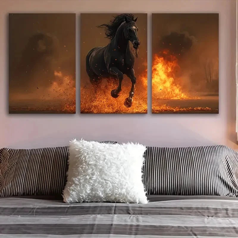 3pcs Horse Running Modern Abstract Painting Wall Art Set Canvas Framed 40x60cm - High Quality Print 100% Australian Made Wall Canvas Ready to Hang