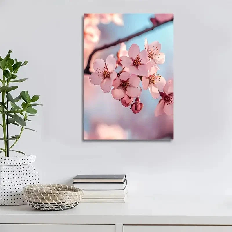 Cherry Blossom Vibrant Pink Floral Painting 40x60cm Metal Print Ready to Hang