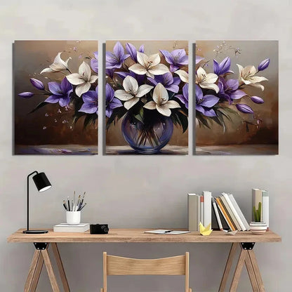 3pcs Elegant White & Purple Lily Bouquet Metal Print Ready to Hang Art