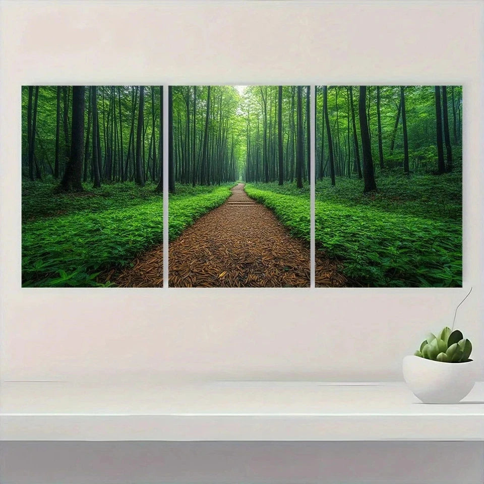 3pcs Bamboo Forest Path Serene Green Metal Print Ready to Hang Art