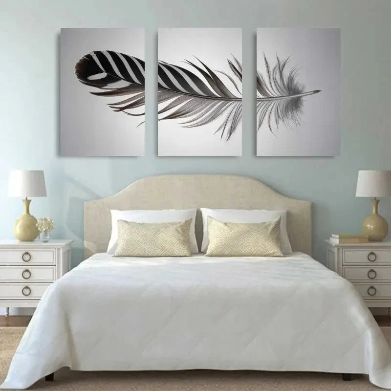 3pcs Feather Artwork Botanical Painting Metal Print Ready to Hang Art