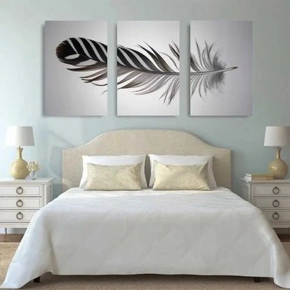 3pcs Feather Artwork Botanical Painting Metal Print Ready to Hang Art