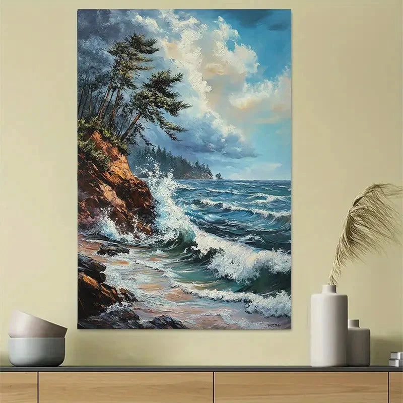 Ocean Storm Waves Coastal Poster 40x60cm Metal Print Ready to Hang