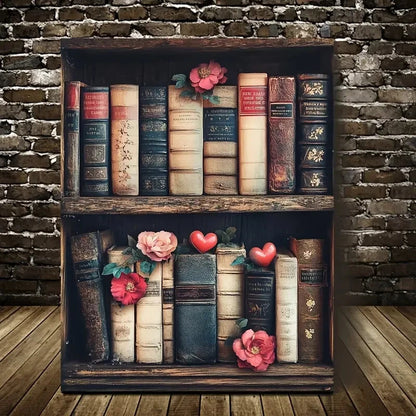 Featuring Vintage Book Shelf with Antique Painting 40x60cm Metal Print Ready to Hang