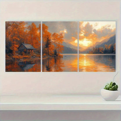 3pcs Richard Russell Lake House Metal Print Ready to Hang Art