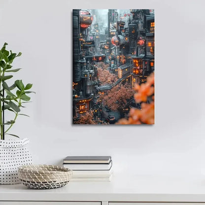 Beautiful Featuring a Cyberpunk Village Painting  40x60cm Metal Print Ready to Hang