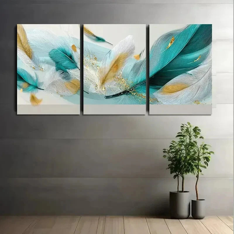 3pcs Abstract White Golden Patterns Metal Print Ready to Hang Art