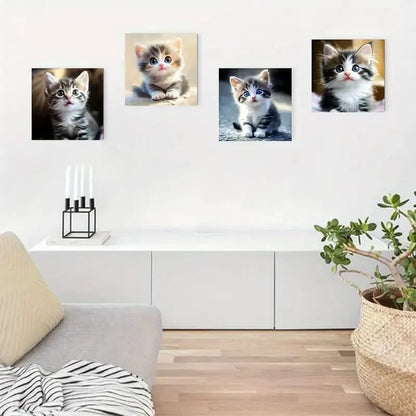4pcs Charming Cat Themed Wall Art Canvas Framed