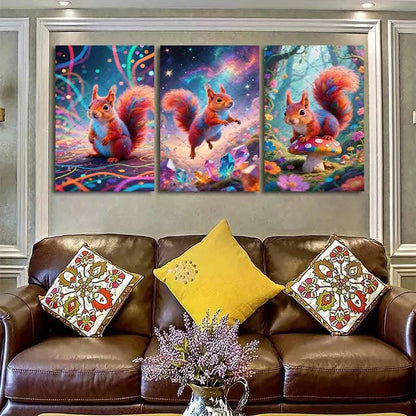 3pcs Colorful Mushrooms & Starry Night Squirrel Metal Print Ready to Hang Art