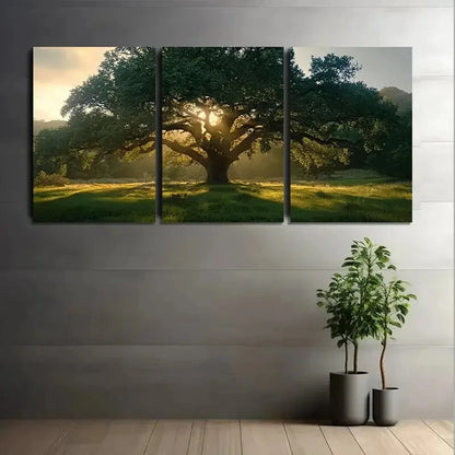 3pcs Majestic Oak Tree Meadow Nature Metal Print Ready to Hang Art