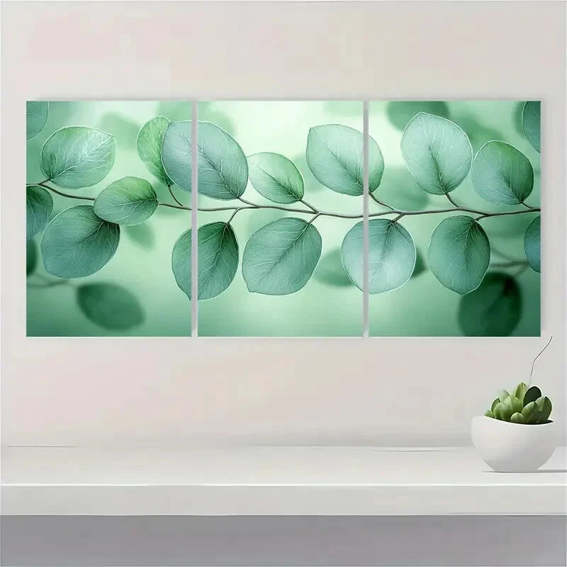 3pcs Botanical Watercolor Green Leaf Flower Metal Print Ready to Hang Art
