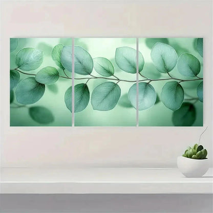 3pcs Botanical Watercolor Green Leaf Flower Metal Print Ready to Hang Art